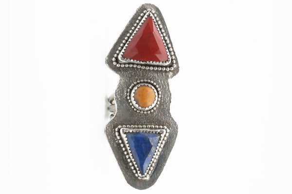 Sterling Silver Lapis Lazuli, and Red and Yellow Jasper Ring