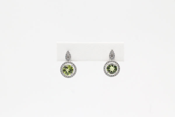 Sterling Silver Peridot and CZ Halo Earrings