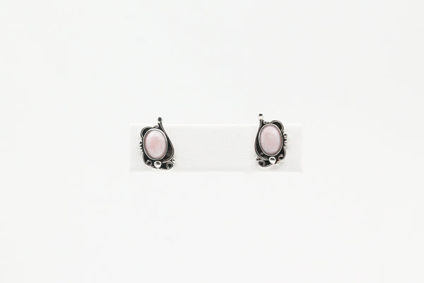Sterling Silver Pink Opal Oxidized Stud Earrings