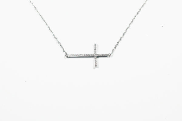 Lafonn Sterling Silver Larger Sideways Cross Necklace