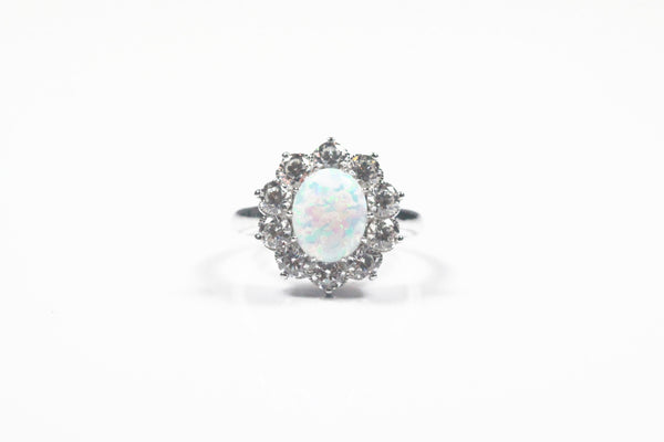 Lafonn Sterling Silver Simulated Opal Ring with Halo