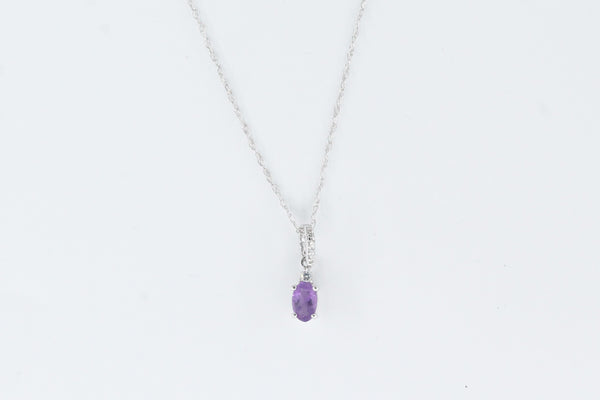 White Gold Amethyst and Diamond Drop Necklace