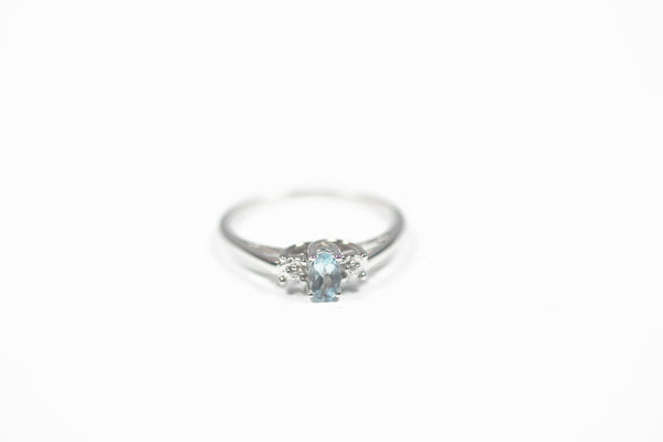 White Gold Birthstone Ring with Blue Topaz and Diamonds