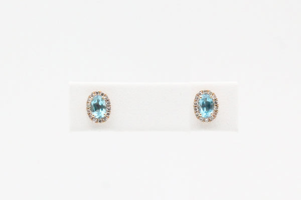 Yellow Gold Blue Topaz and Diamond Halo Earrings