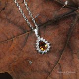 White Gold Citrine and Diamond Halo Necklace