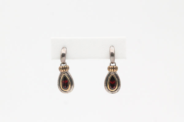 Sterling Silver and Yellow Gold Garnet Earrings