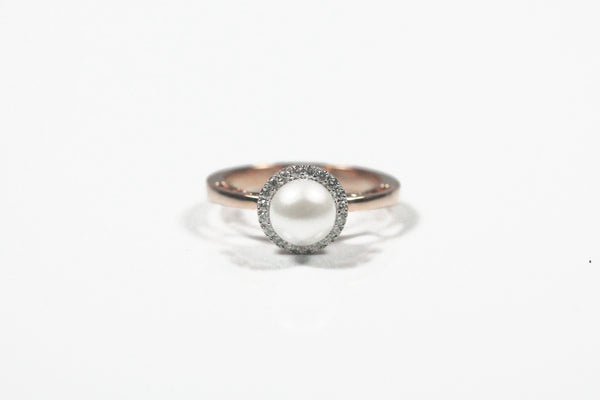 Rose Gold Pearl And Diamond Halo Ring