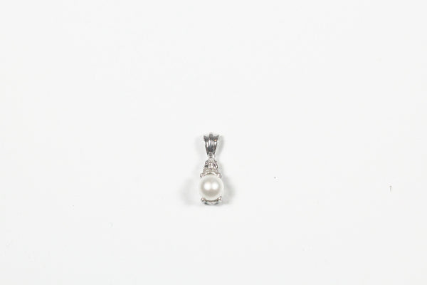 White Gold Pearl and Diamond Birthstone Pendant