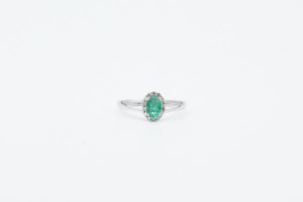 White Gold Emerald Halo Ring