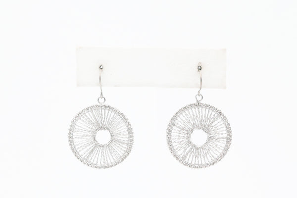 White Gold Wire Wrapped Disc Dangle Earrings