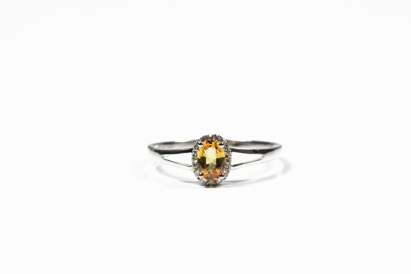 White Gold Yellow Sapphire and Diamond Halo Ring with Split Shank
